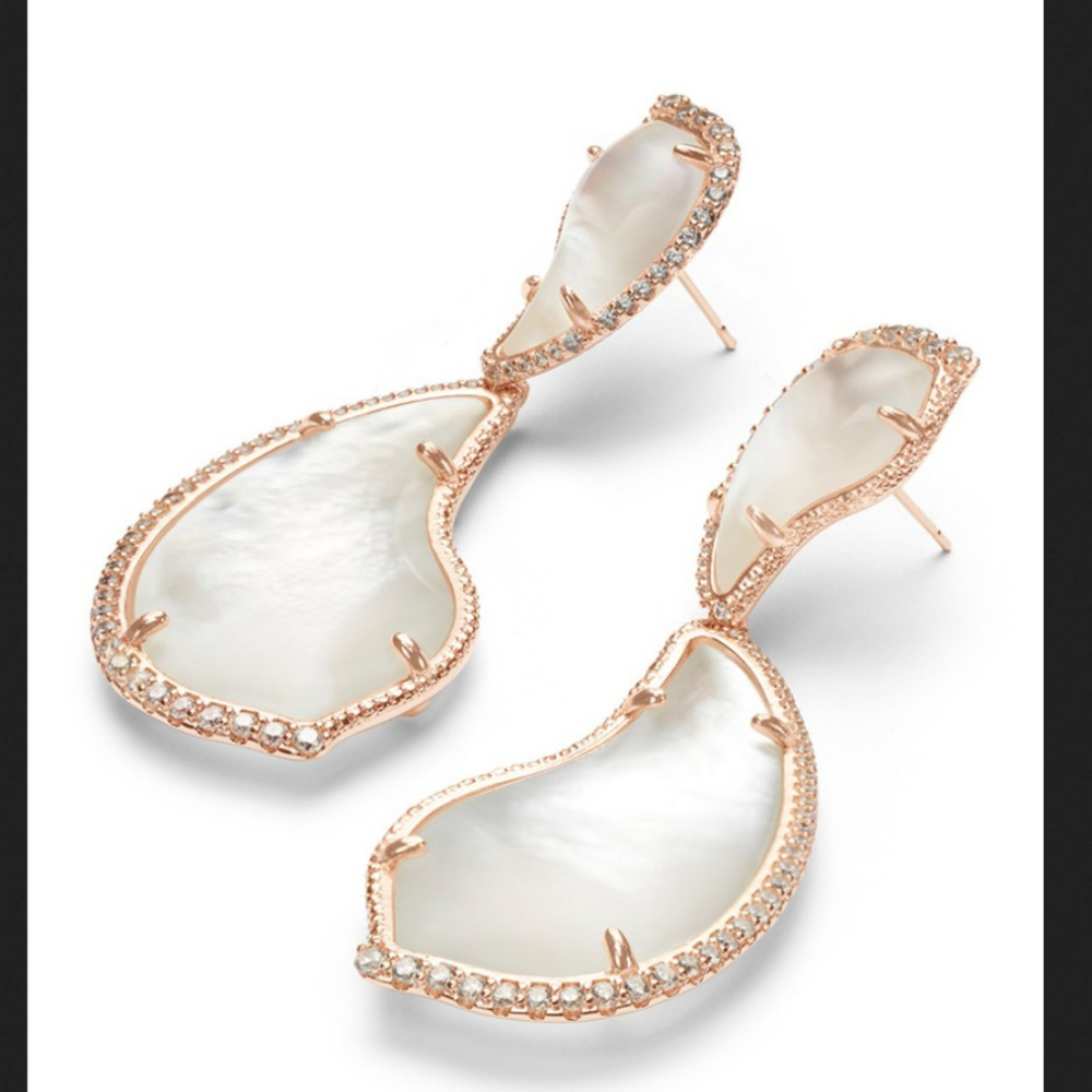 New 14K Gold Mother-of-Pearl CZ Teddi XL Earrings - Picture 5 of 9
